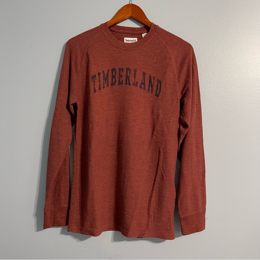 Timberland men’s Rust red vintage looking Long Sleeve T Shirt logo crew neck